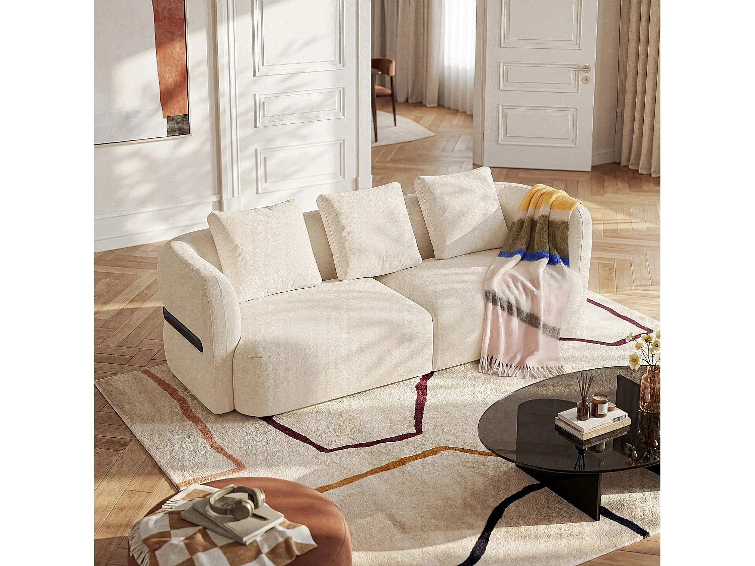 Habitat - Canapé 3 places en tissu texturé - Crème - Masio