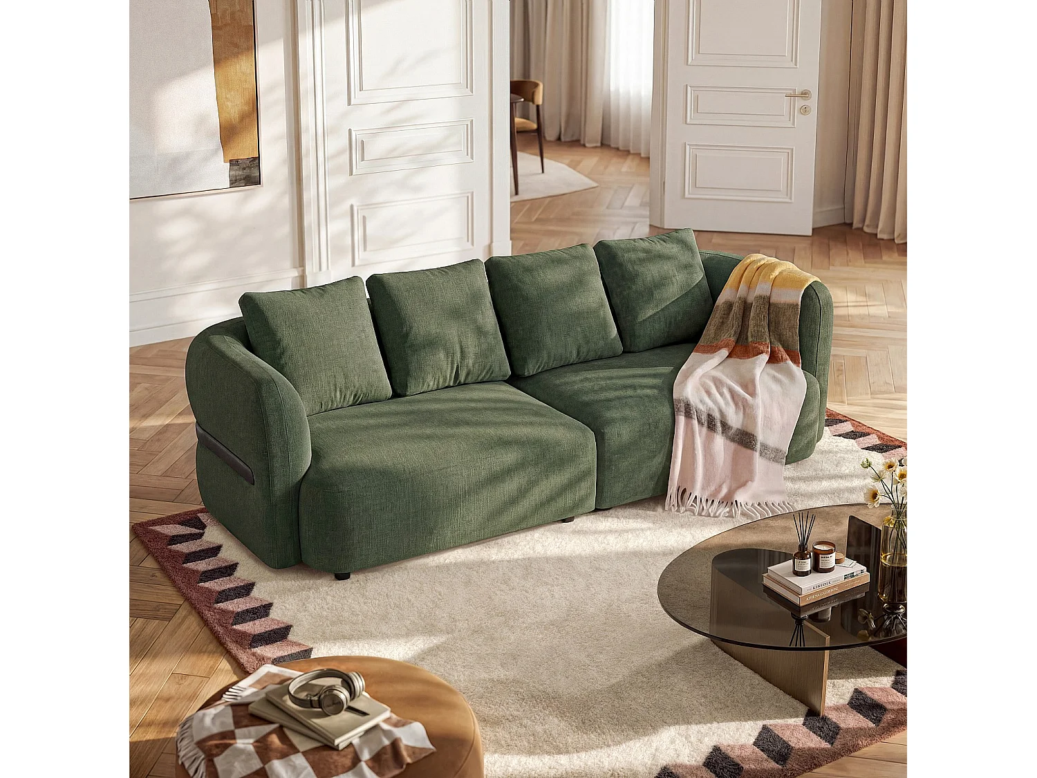 Habitat - Canapé 4 places en tissu texturé - Vert kaki - Masio