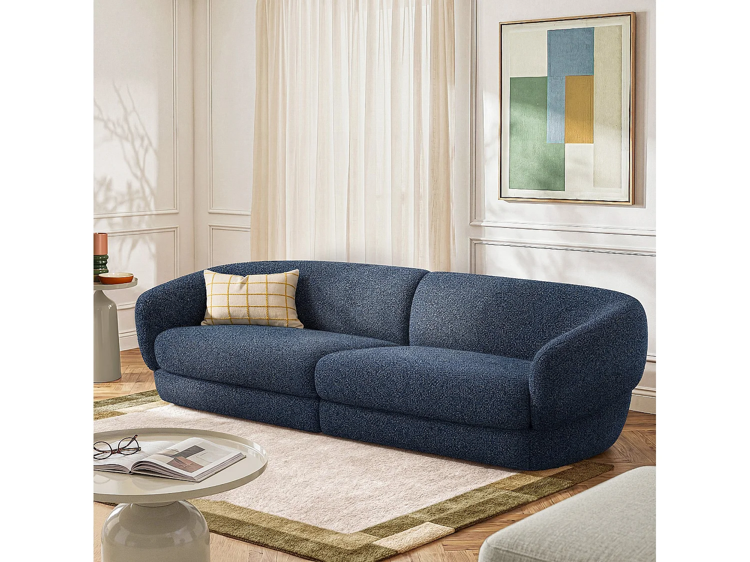Habitat - Canapé 4 places en tissu bouclette courte - Bleu nuit - Teglio
