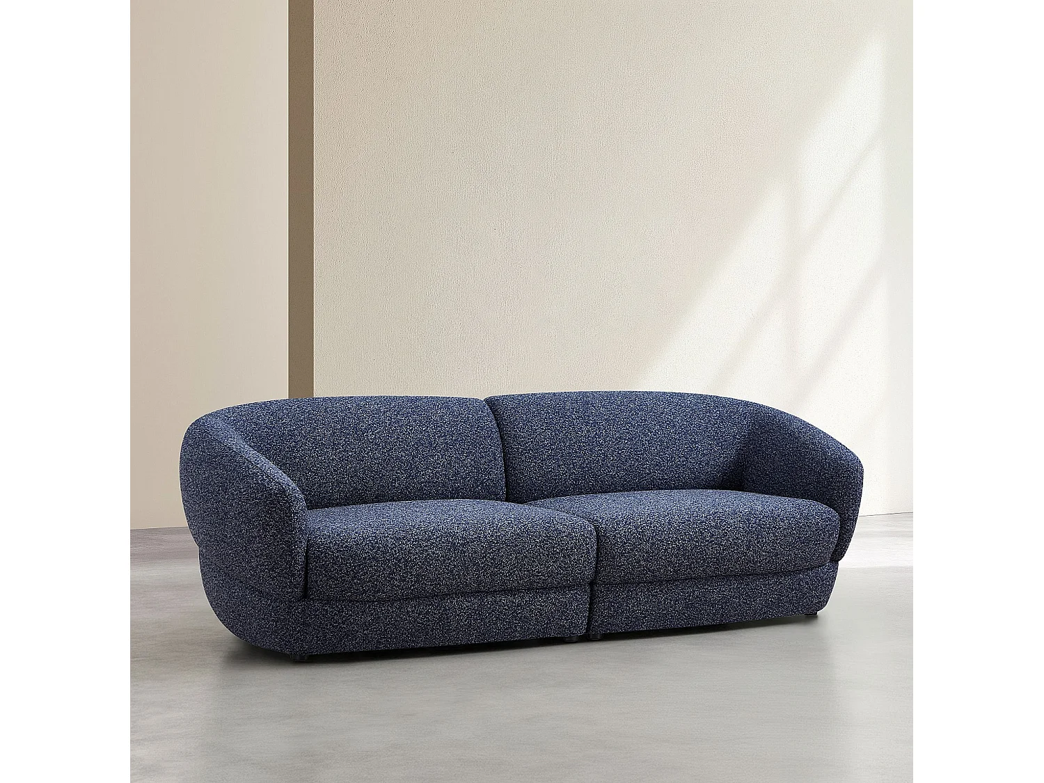 Habitat - Canapé 3 places en tissu bouclette courte - Bleu nuit - Teglio