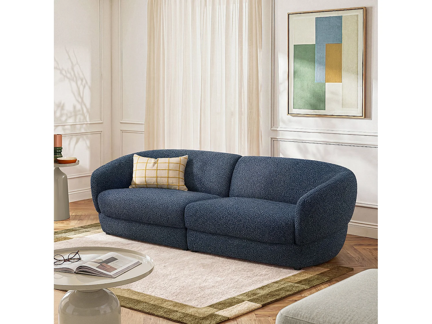 Habitat - Canapé 3 places en tissu bouclette courte - Bleu nuit - Teglio
