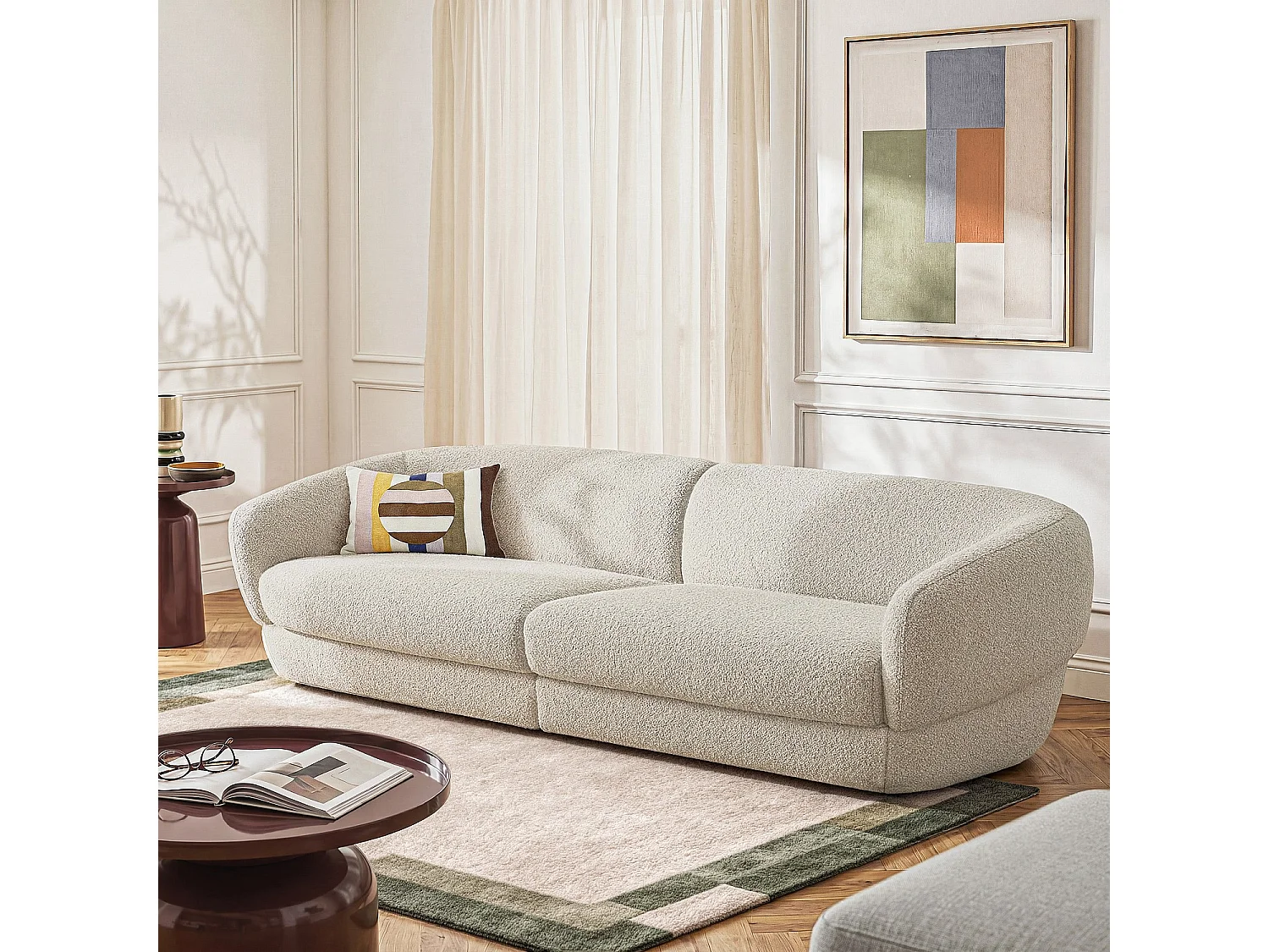 Habitat - Canapé 4 places en tissu bouclette courte - Beige - Teglio