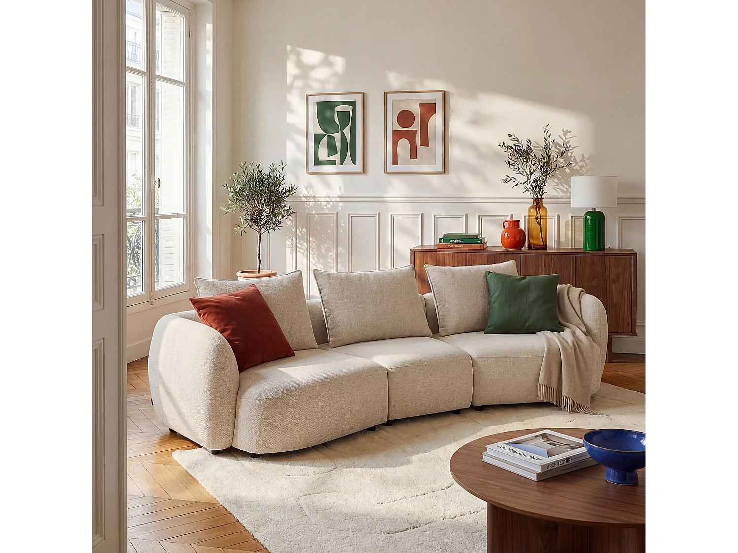 Habitat - Canapé 4 places en tissu garni de plumes - Beige - Capri