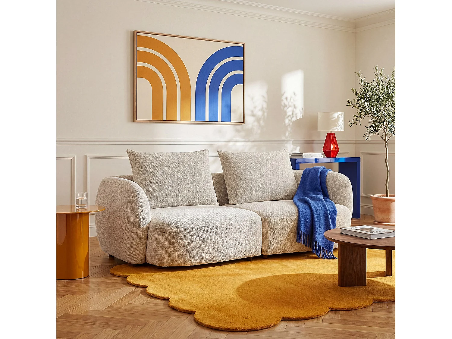 Habitat - Canapé 3 places en tissu garni de plumes - Beige - Capri