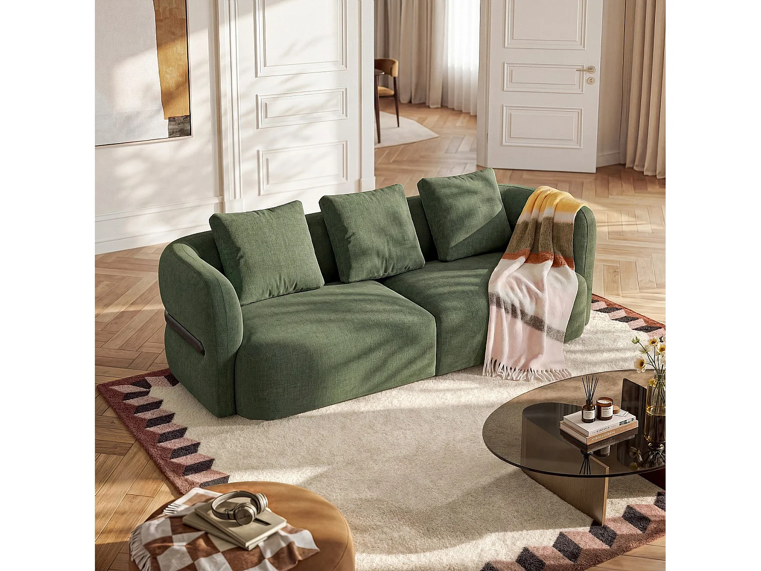 Habitat - Canapé 3 places en tissu texturé - Vert kaki - Masio