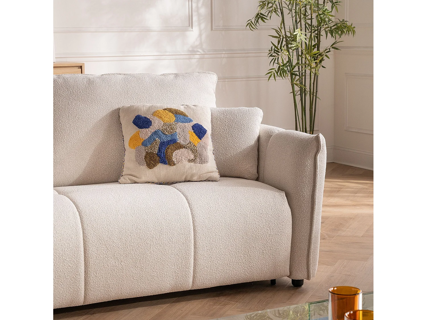 Habitat - Canapé convertible 3 places - Couchage 160 cm - Matelas 13 cm - Tissu bouclette Tolfa - Crème - Boston