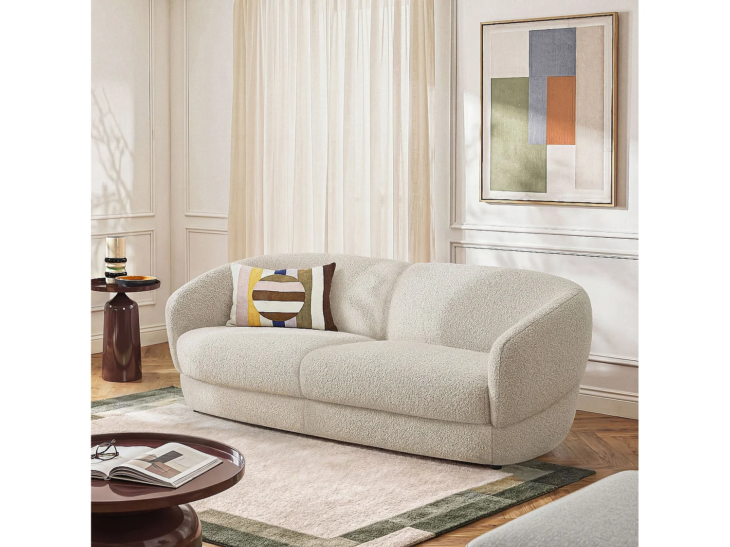 Habitat - Canapé 2 places en tissu bouclette courte - Beige - Teglio