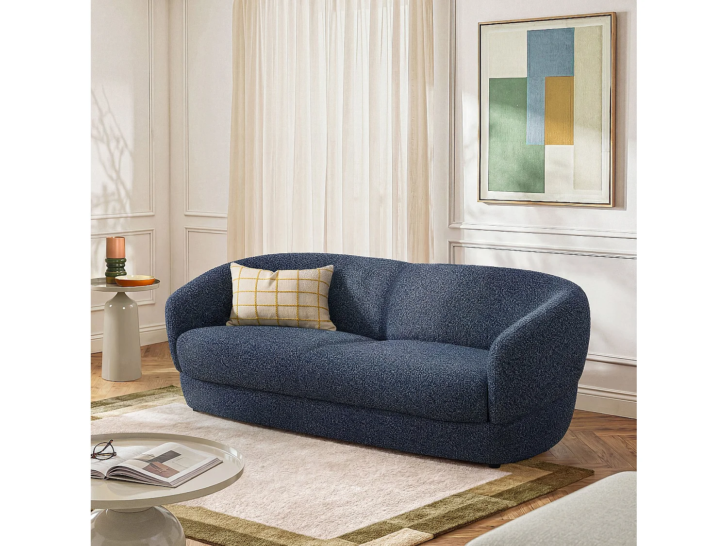 Habitat - Canapé 2 places en tissu bouclette courte - Bleu nuit - Teglio