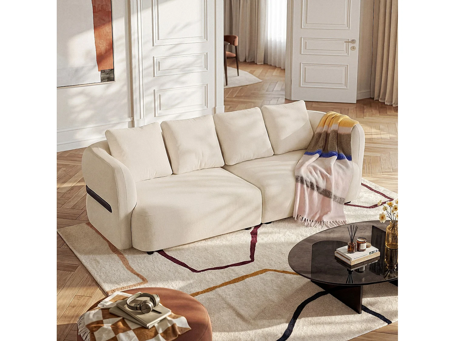 Habitat - Canapé 4 places en tissu texturé - Crème - Masio