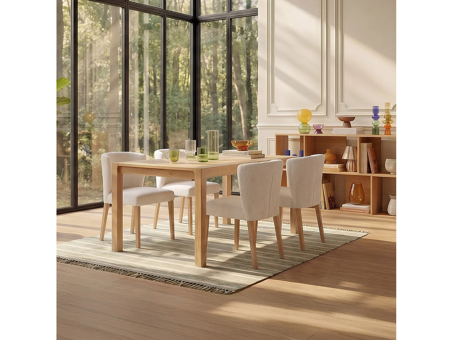 Habitat - Lot de 2 chaises en tissu bouclette et chêne massif - Crème - Valentina