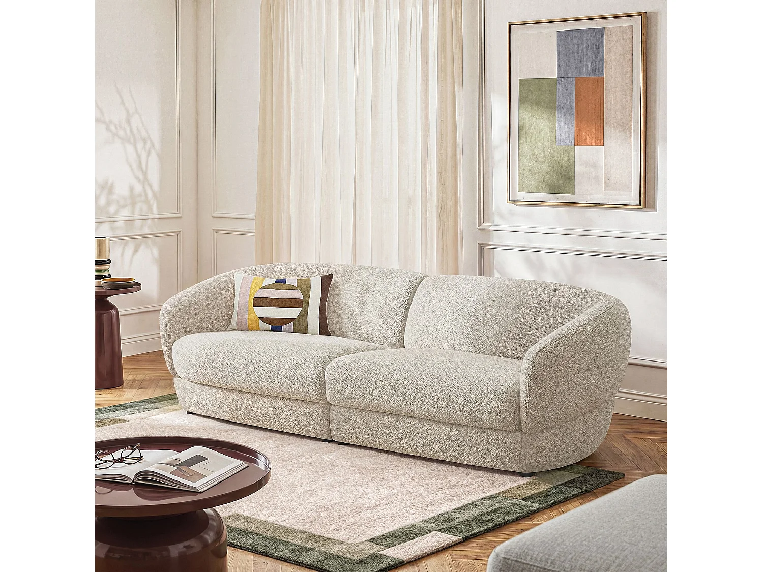 Habitat - Canapé 3 places en tissu bouclette courte - Beige - Teglio