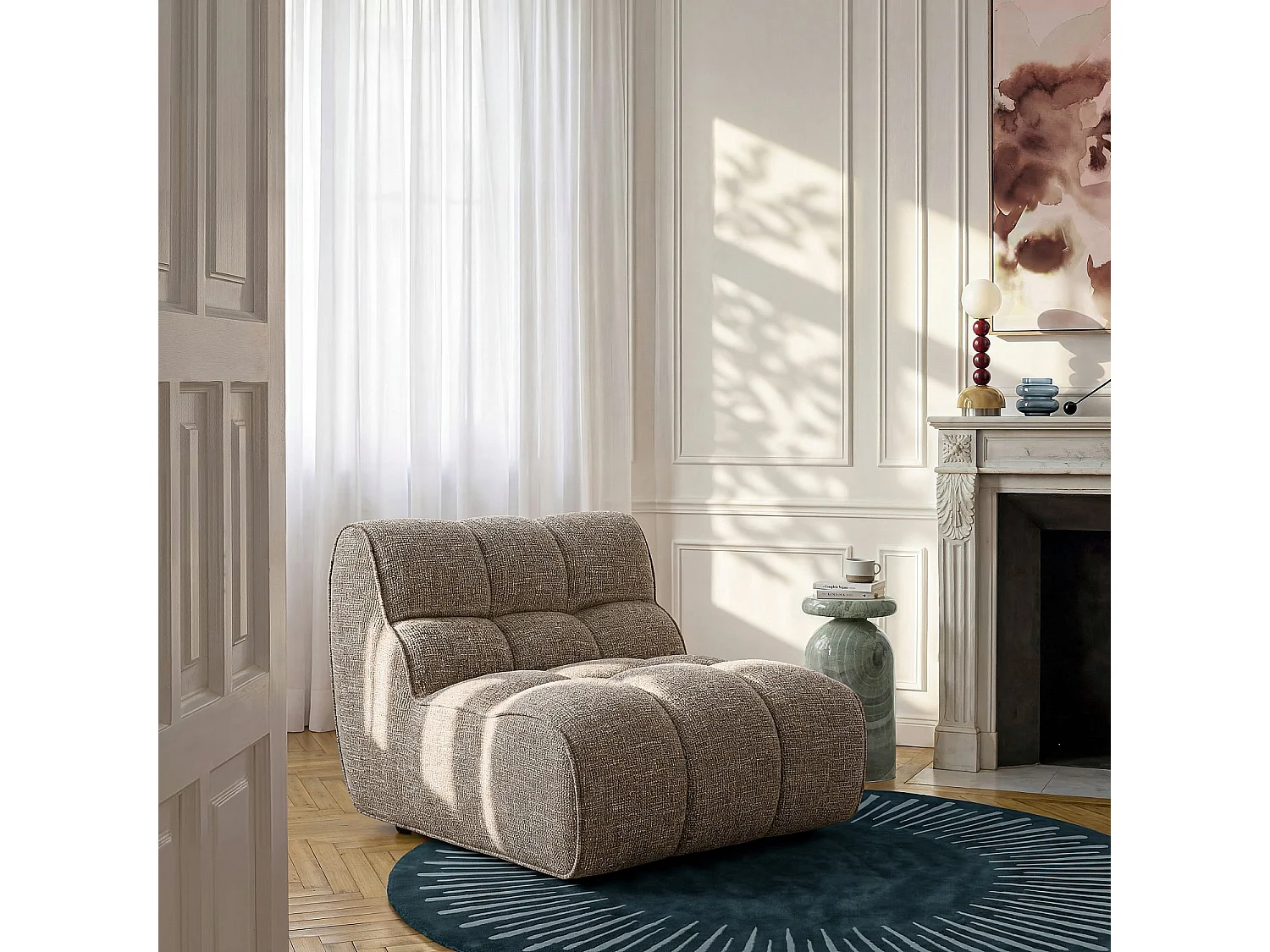 Habitat - Chauffeuse capitonnée en tissu texturé - Marron glacé - Elaia