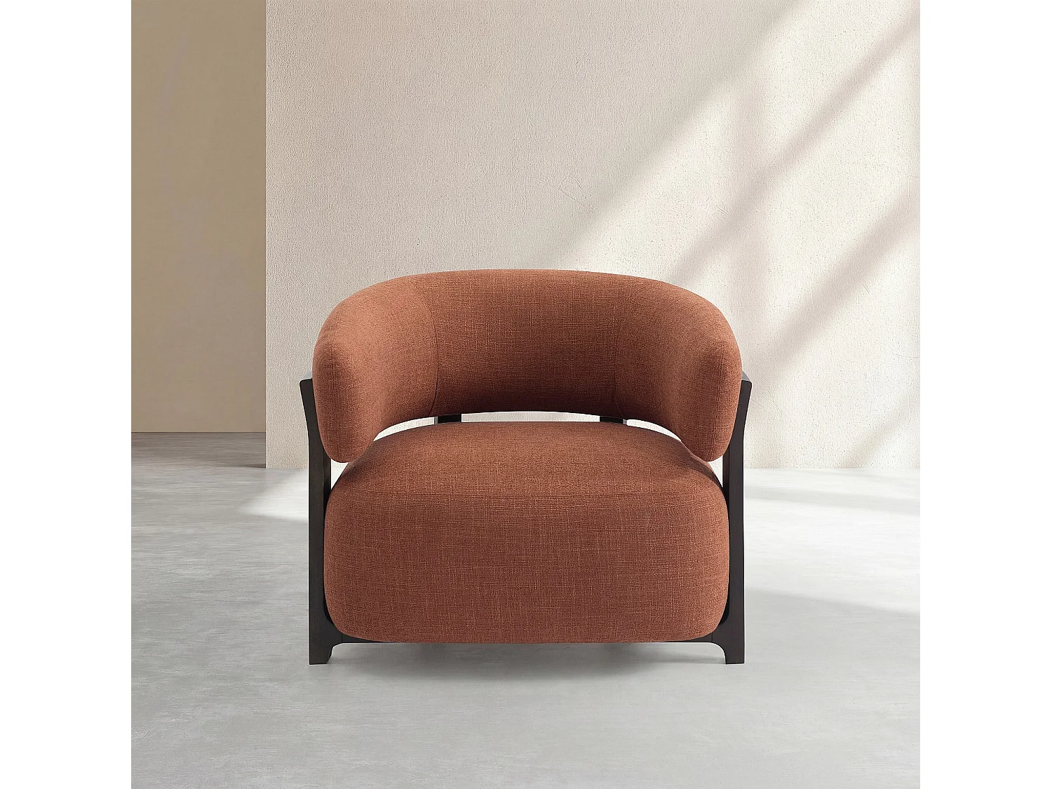 Habitat - Fauteuil en tissu texturé et bois massif finition noyer - Terracotta - Barrea