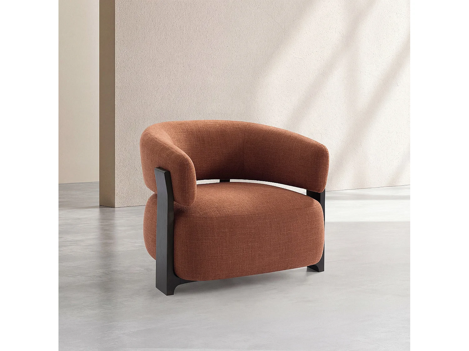 Habitat - Fauteuil en tissu texturé et bois massif finition noyer - Terracotta - Barrea