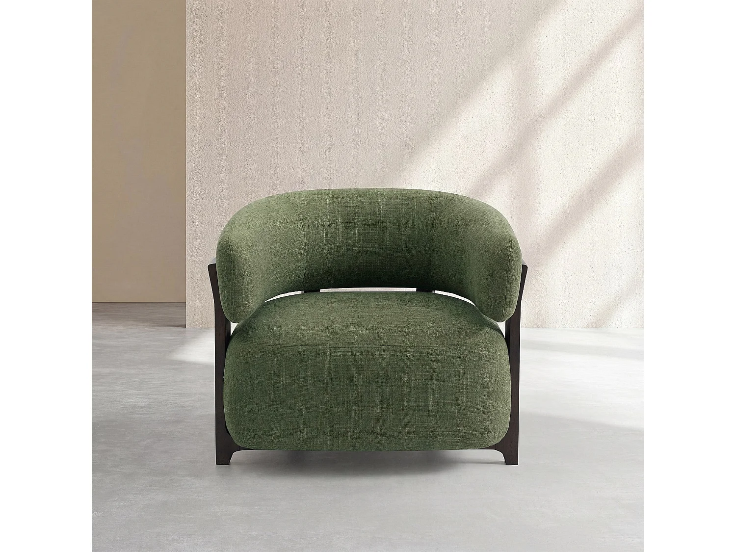 Habitat - Fauteuil en tissu texturé et bois massif finition noyer - Vert kaki - Barrea