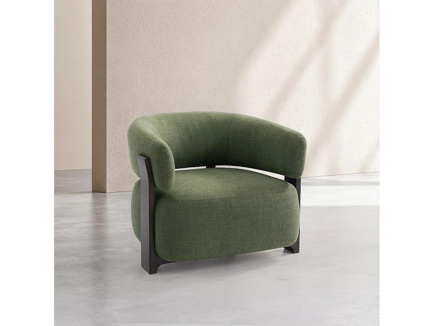Habitat - Fauteuil en tissu texturé et bois massif finition noyer - Vert kaki - Barrea