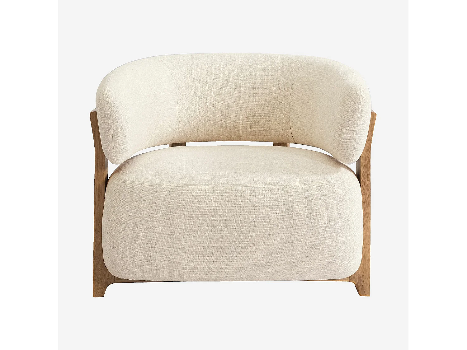 Habitat - Fauteuil en tissu texturé et bois massif finition chêne - Crème - Barrea