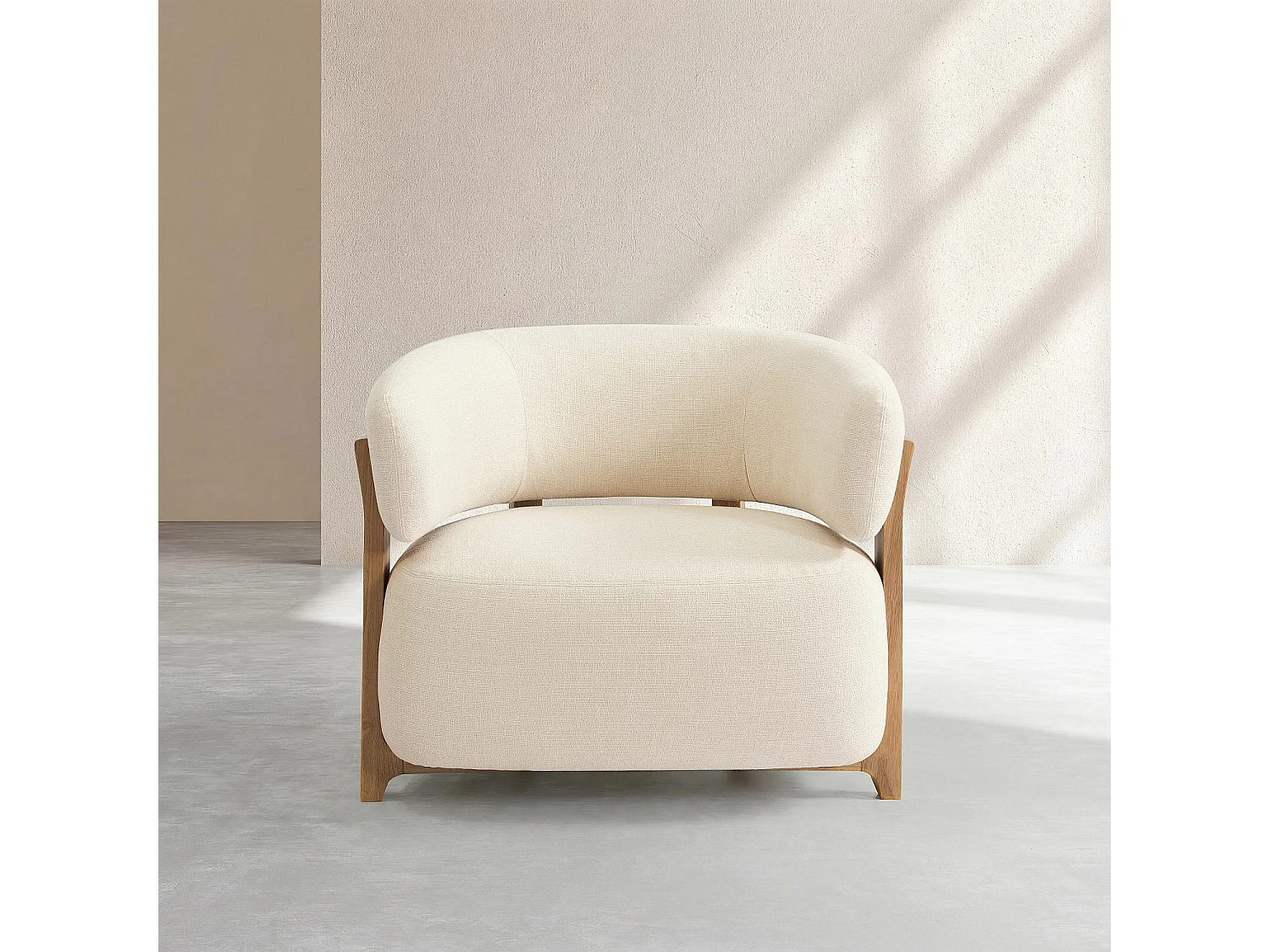 Habitat - Fauteuil en tissu texturé et bois massif finition chêne - Crème - Barrea
