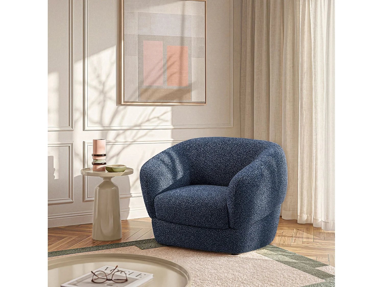 Habitat - Fauteuil en tissu bouclette courte - Bleu nuit - Teglio