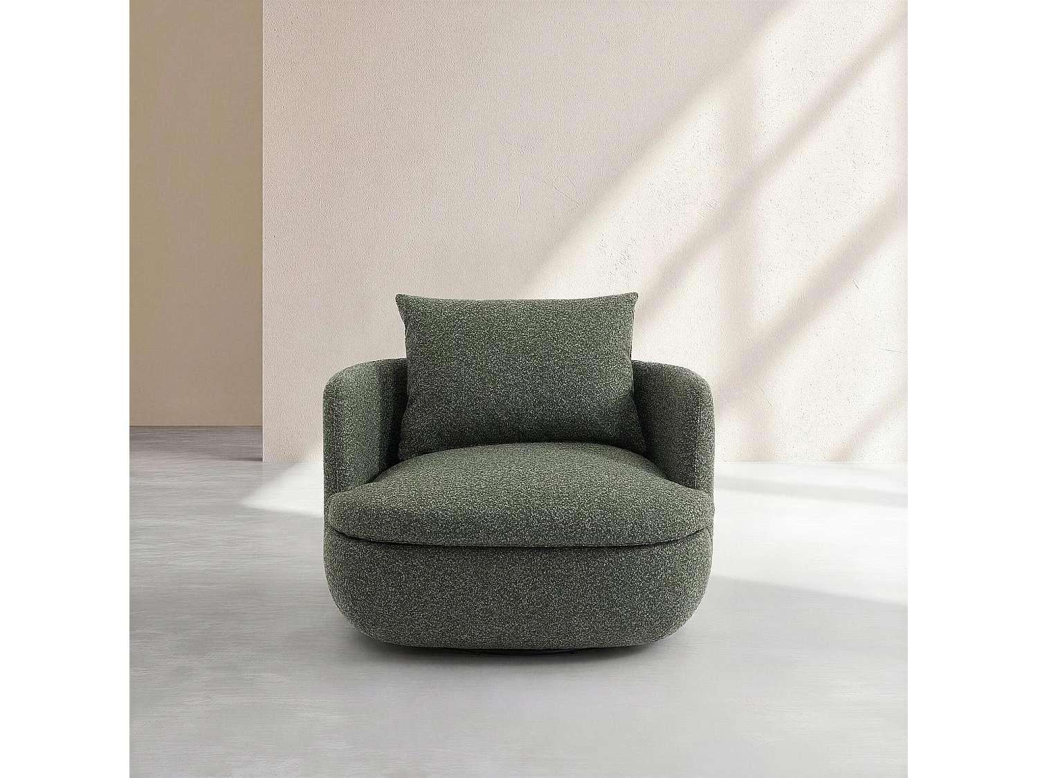 Habitat - Fauteuil pivotant en tissu bouclette garni de plumes - Vert kaki - Monza