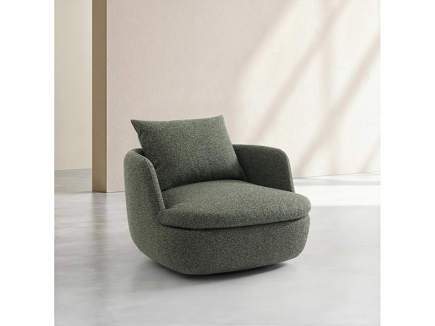 Habitat - Fauteuil pivotant en tissu bouclette garni de plumes - Vert kaki - Monza
