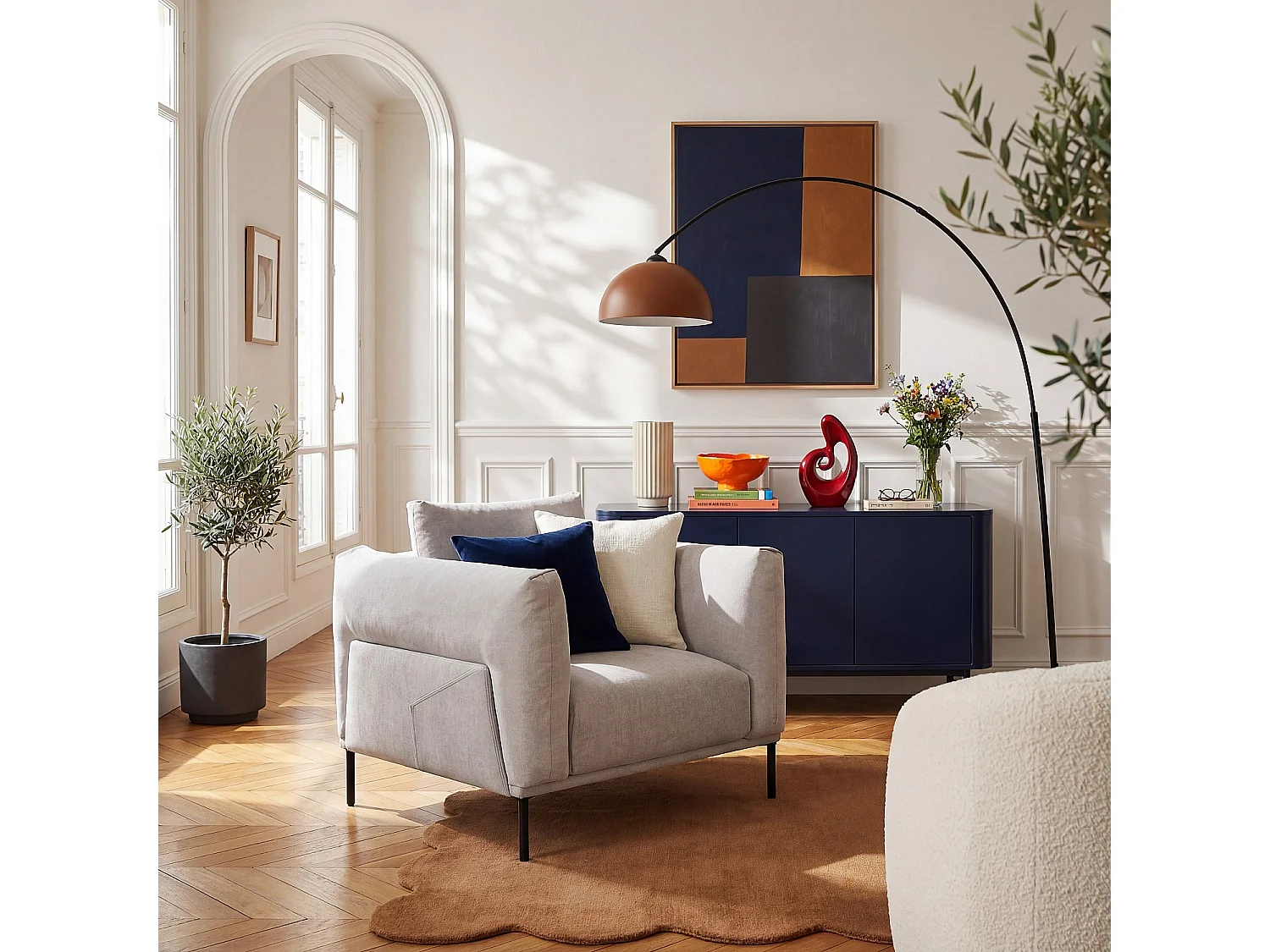 Habitat - Fauteuil en tissu garni de plumes - Gris polaire - Amami