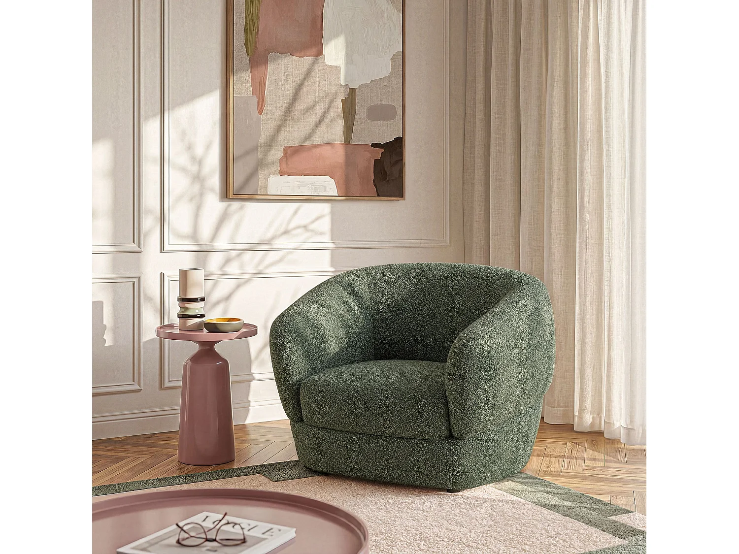 Habitat - Fauteuil en tissu bouclette courte - Vert sapin - Teglio