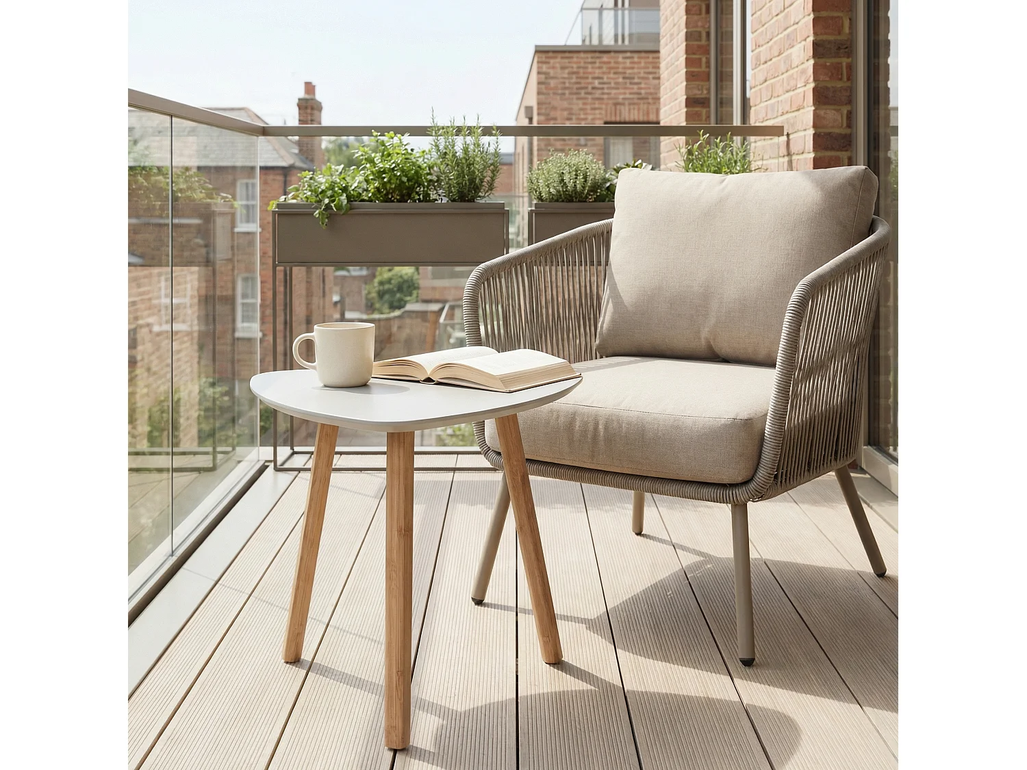 Malme Small Outdoor Side Table for Balcony & Patio in Chalk Grey