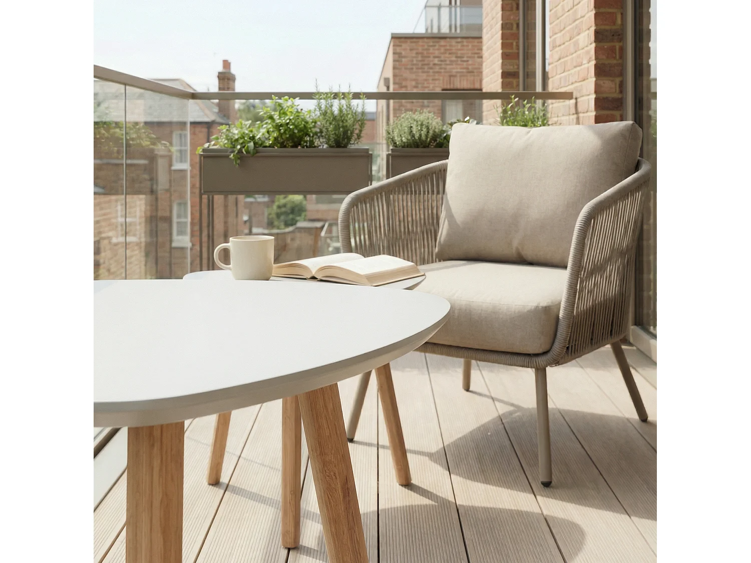 Malme Small Outdoor Side Table for Balcony & Patio in Chalk Grey