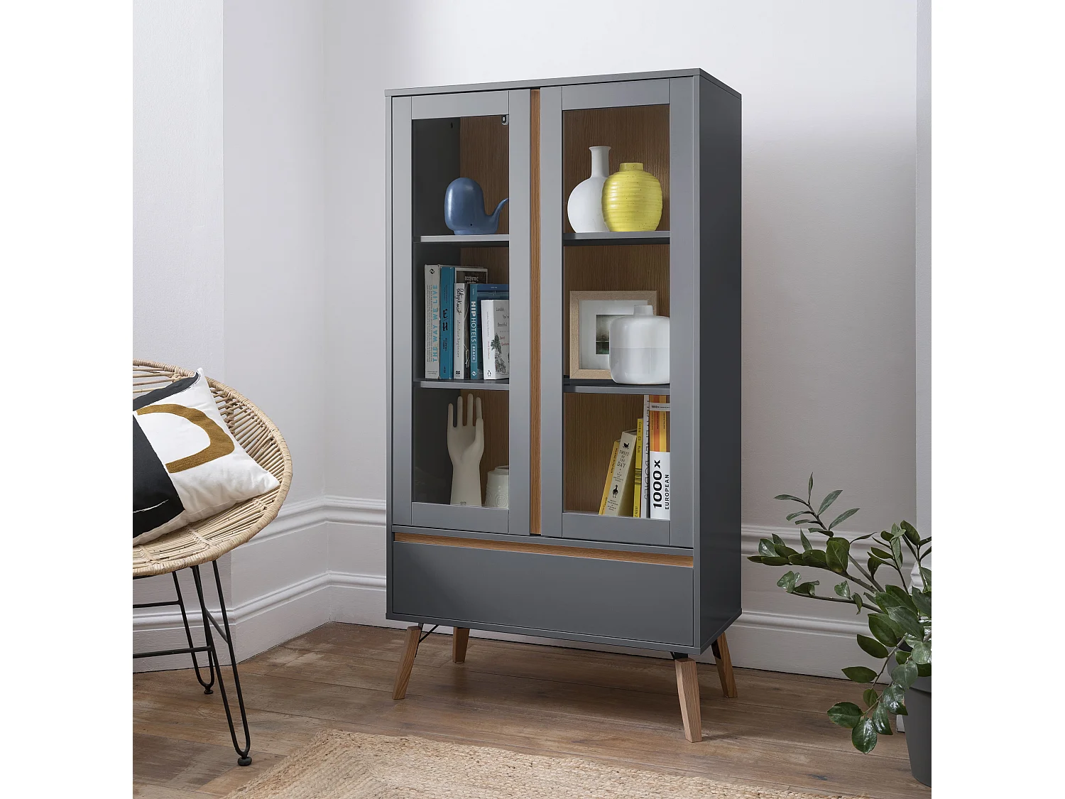 Noa & Nani Otto Display Cabinet Dresser in Grey and Natural Pine