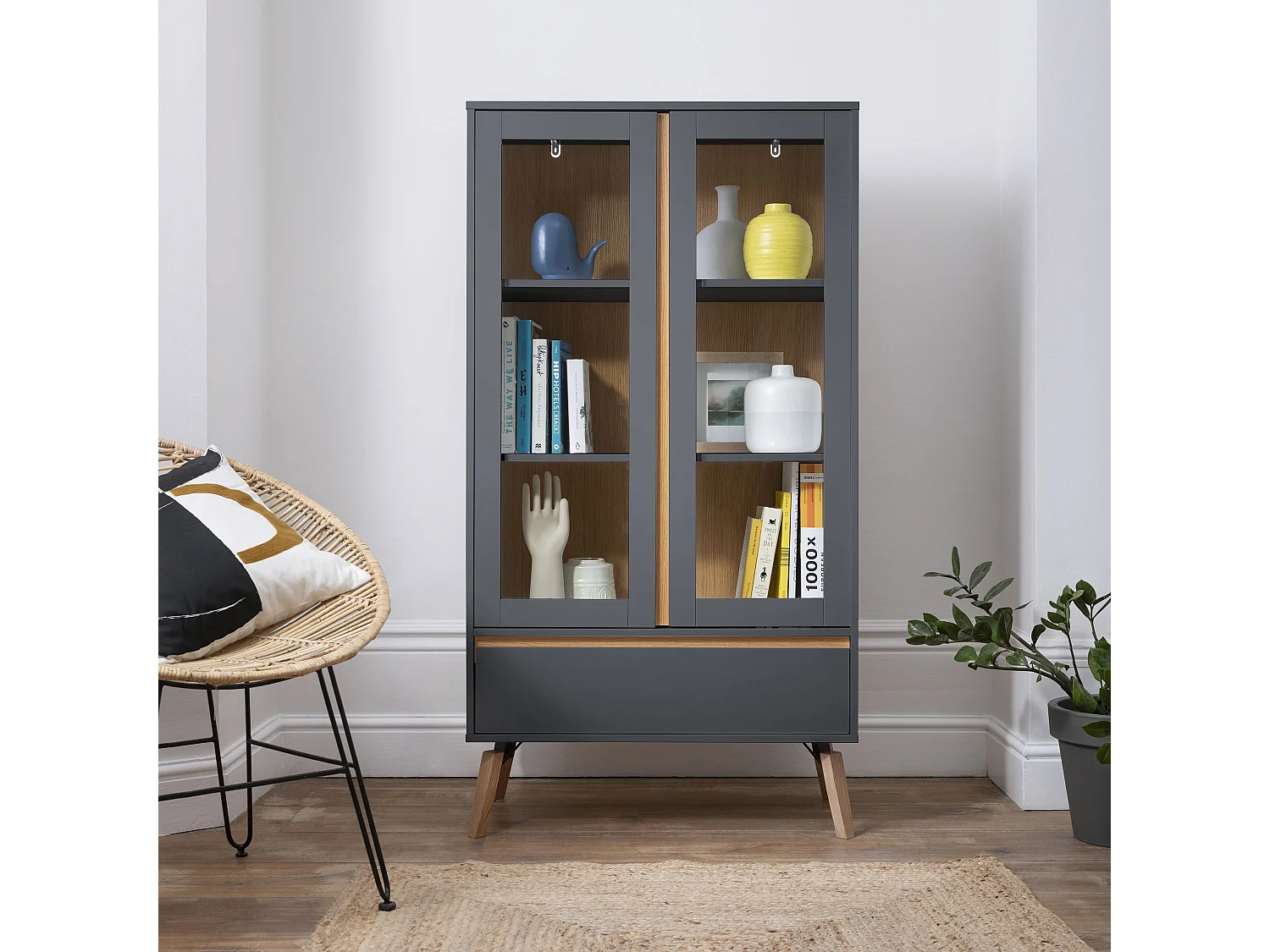 Noa & Nani Otto Display Cabinet Dresser in Grey and Natural Pine