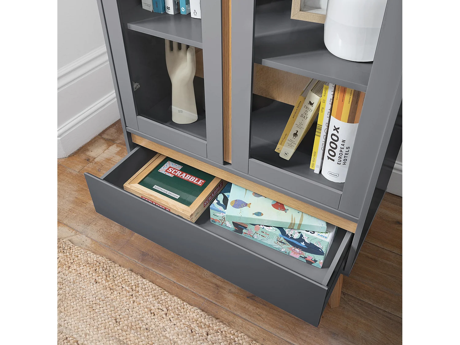 Noa & Nani Otto Display Cabinet Dresser in Grey and Natural Pine