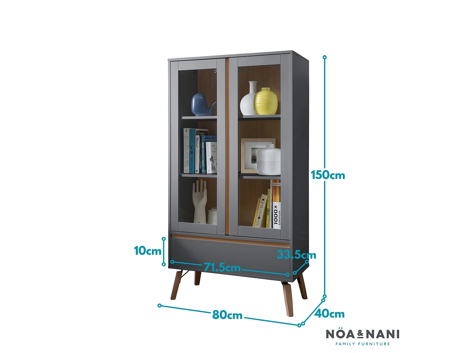 Noa & Nani Otto Display Cabinet Dresser in Grey and Natural Pine