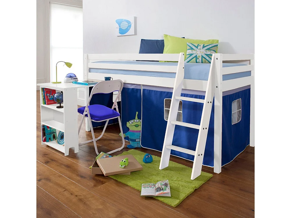 Noa & Nani Moro Cabin Bed Midsleeper with Pullout Desk & Brilliant Blue Tent in White