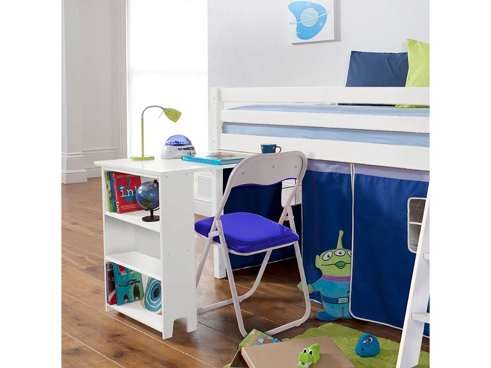 Noa & Nani Moro Cabin Bed Midsleeper with Pullout Desk & Brilliant Blue Tent in White
