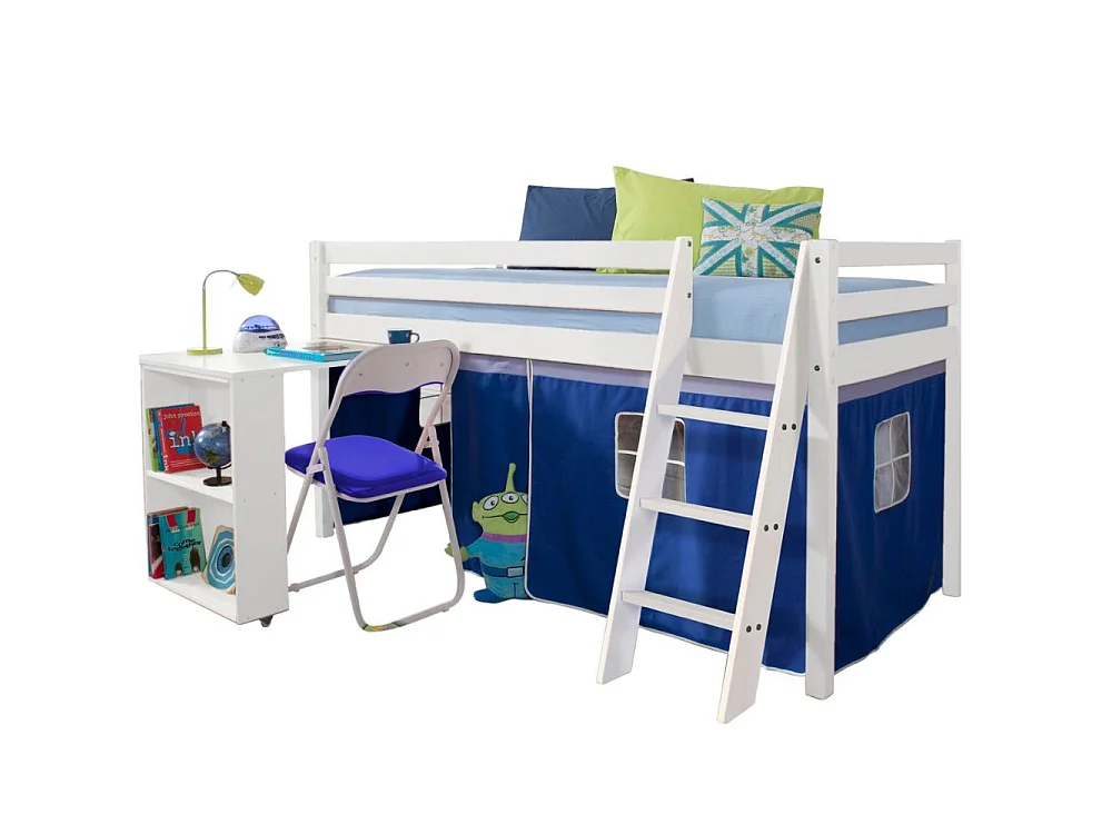 Noa & Nani Moro Cabin Bed Midsleeper with Pullout Desk & Brilliant Blue Tent in White