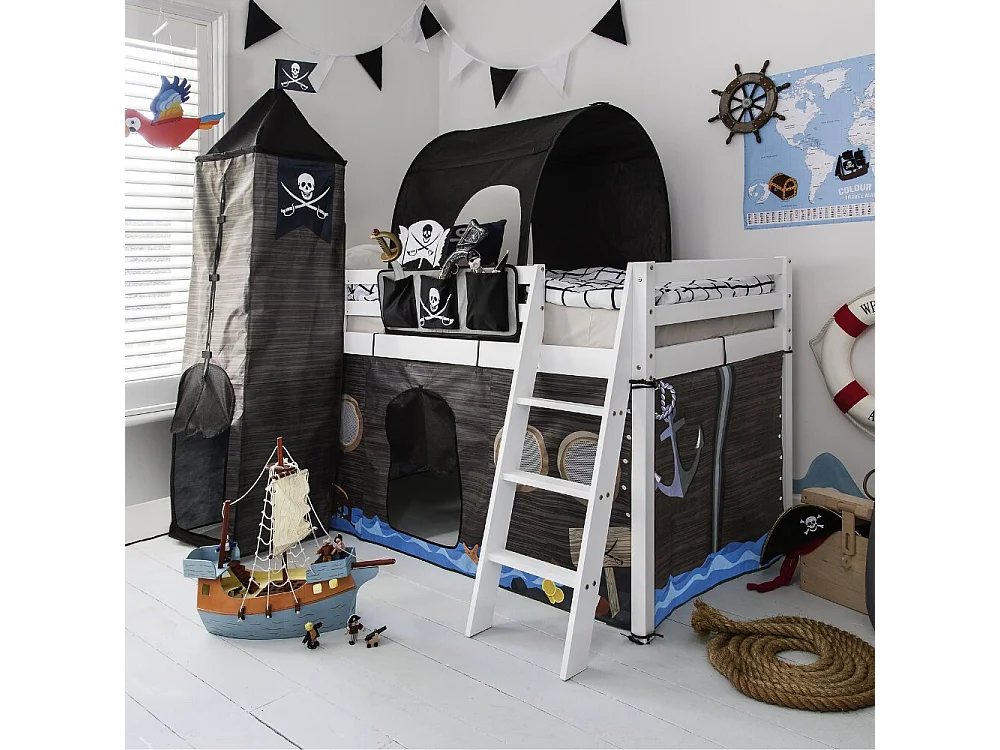 Noa & Nani Moro Cabin Bed Midsleeper with Pirate Hideaway Package in White