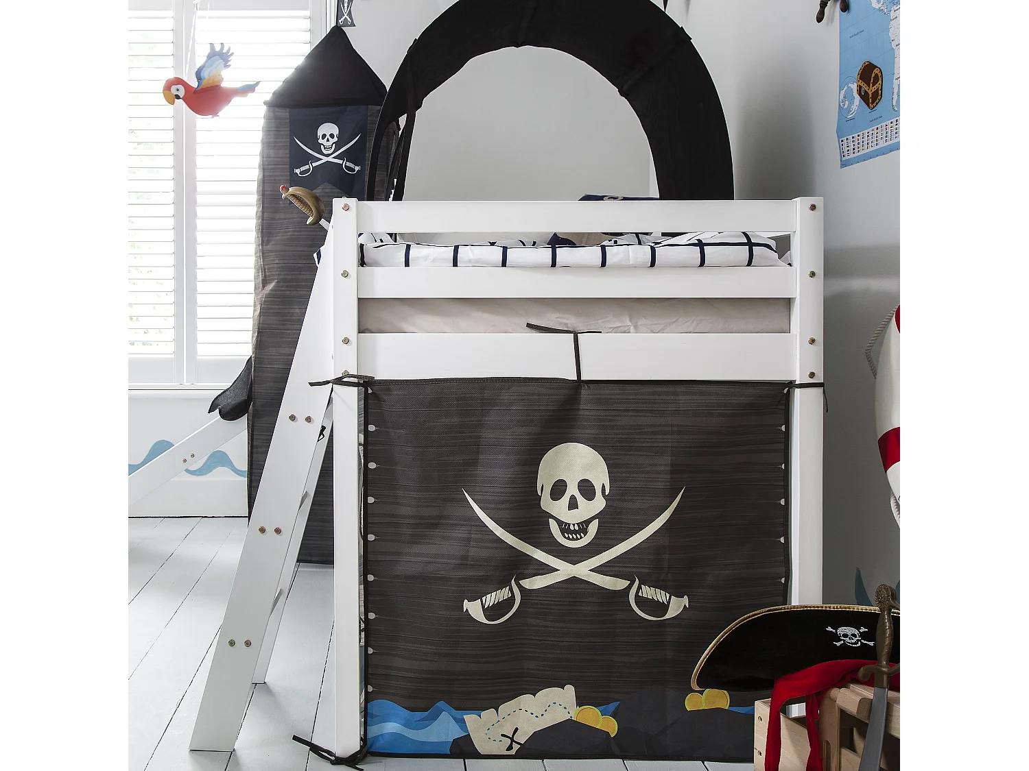 Noa & Nani Moro Cabin Bed Midsleeper with Pirate Hideaway Package in White