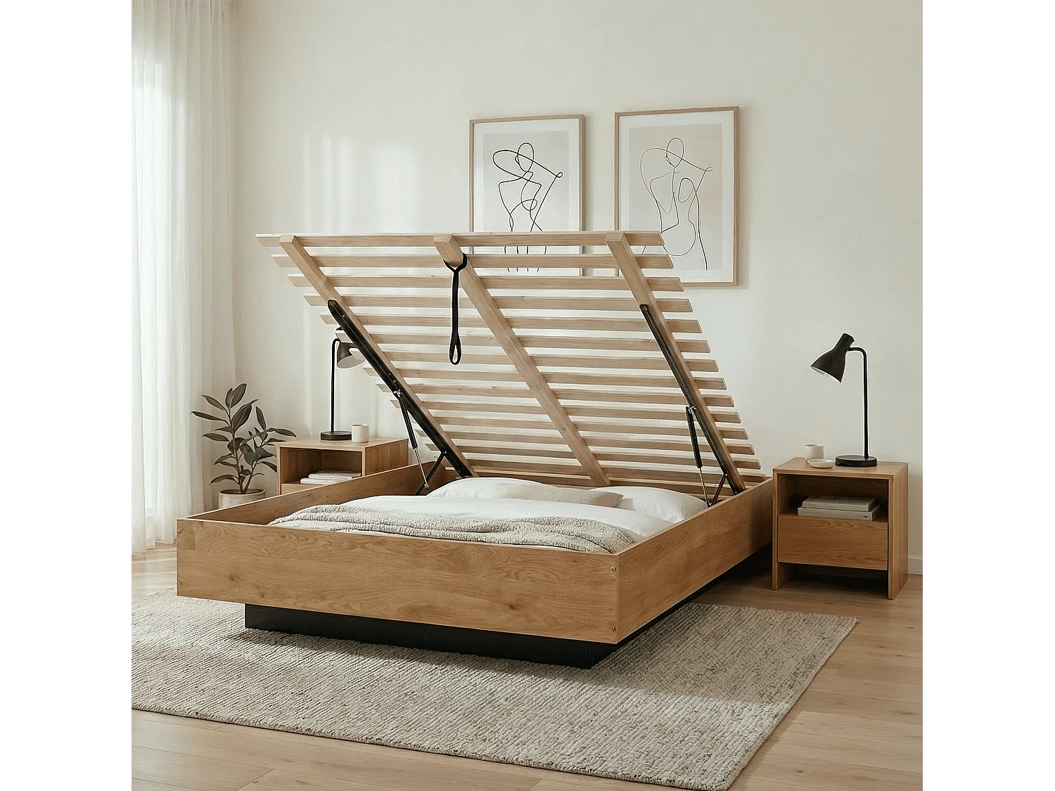 Noa & Nani Koping Double Gas Lift Ottoman Bed with Storage in Natural Pine