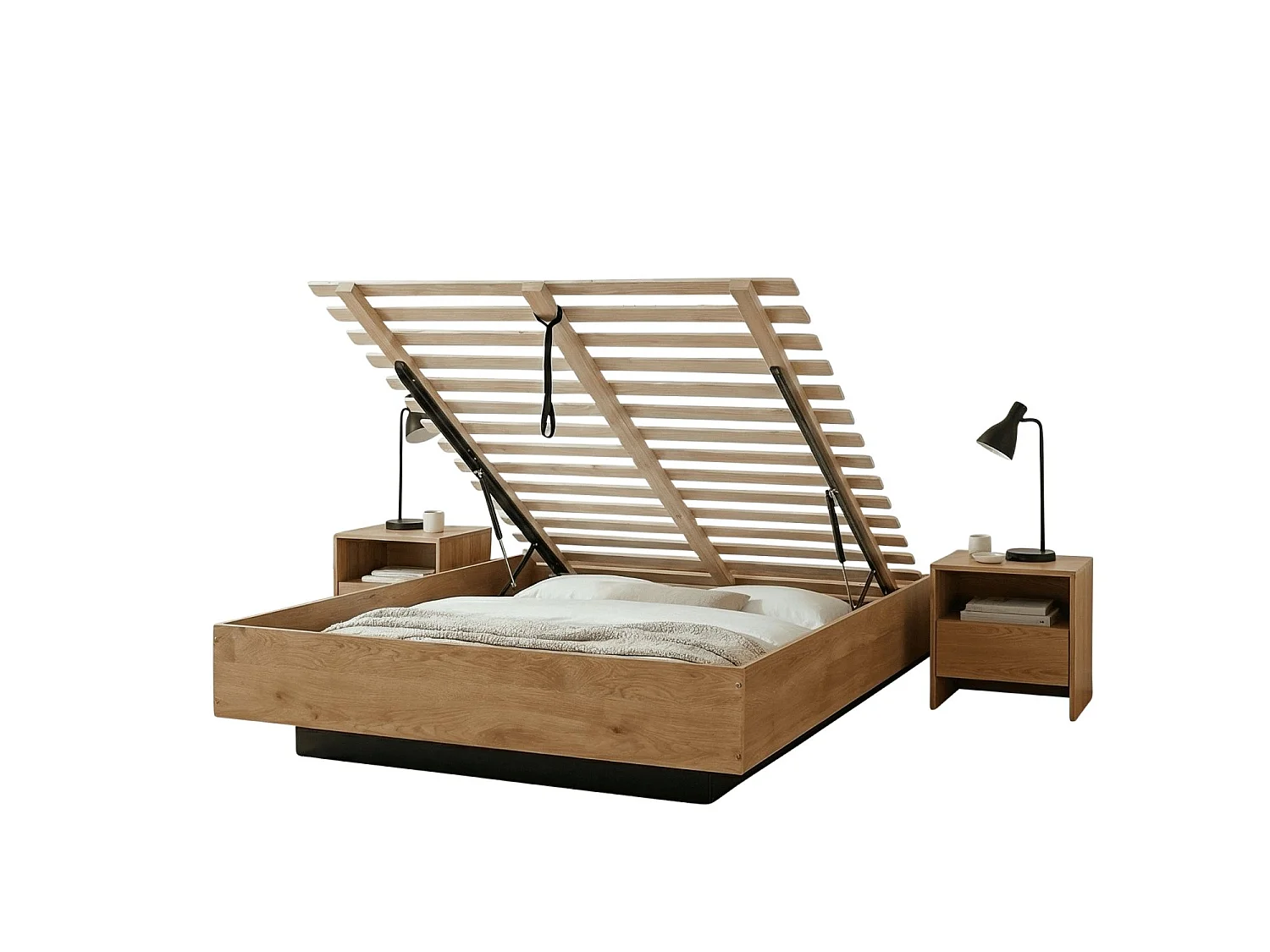 Noa & Nani Koping Double Gas Lift Ottoman Bed with Storage in Natural Pine