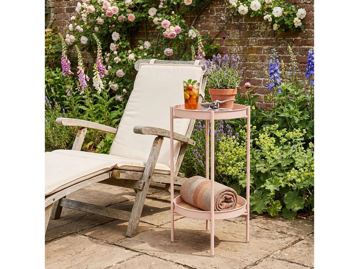 Noa & Nani Flora Round Small Metal Outdoor Side Table Garden End Patio Table for Balcony & Deck in Pink