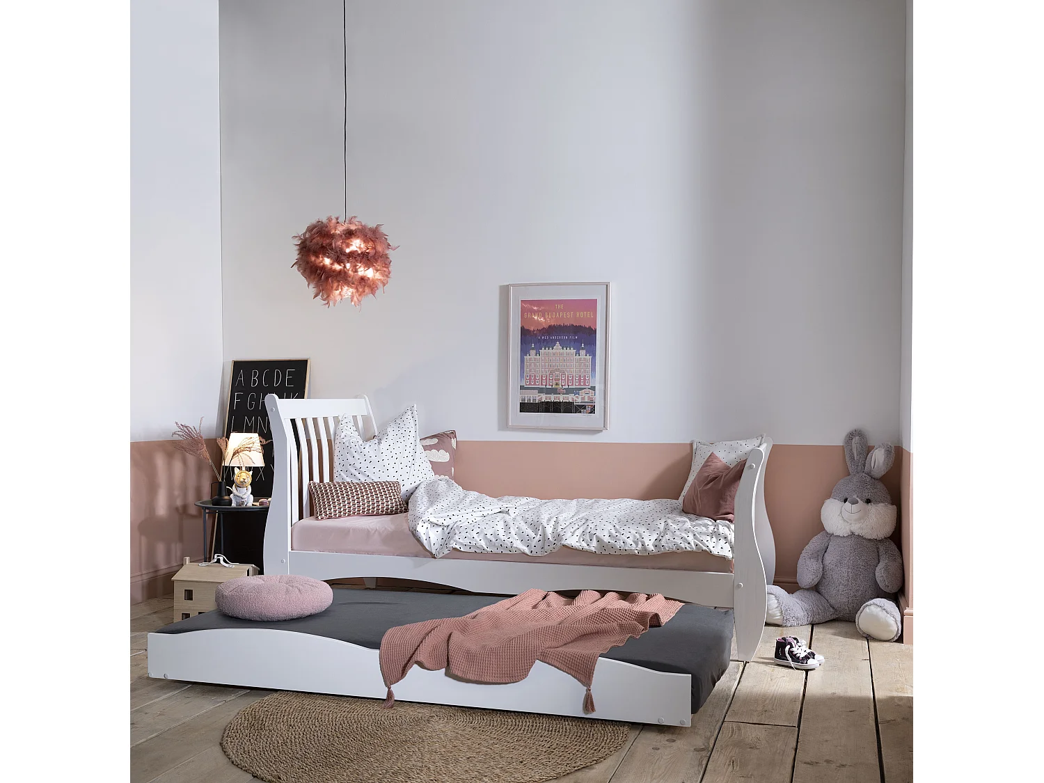 Noa & Nani Astrid Single Sleigh Bed with Pullout Trundle in White