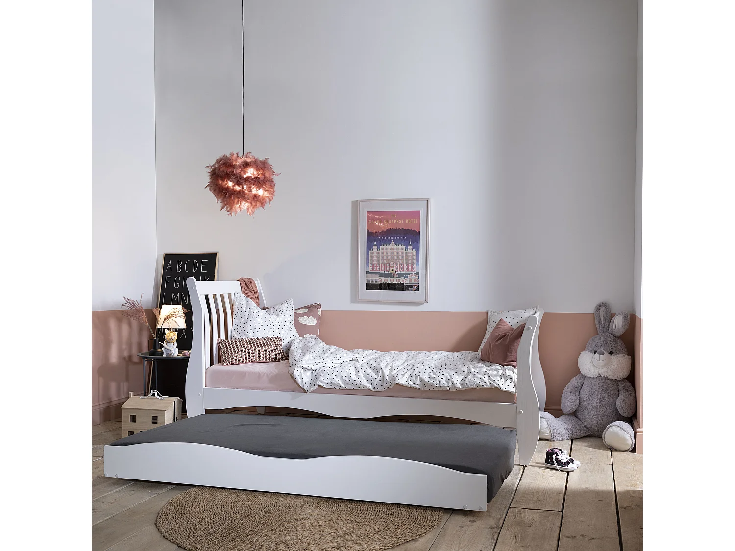 Noa & Nani Astrid Single Sleigh Bed with Pullout Trundle in White