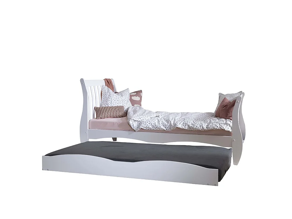 Noa & Nani Astrid Single Sleigh Bed with Pullout Trundle in White