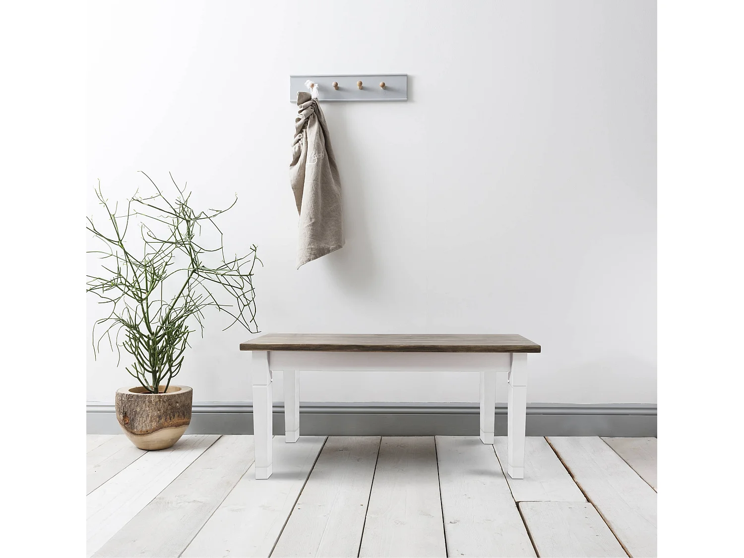 Noa & Nani Canterbury Hallway Bench Entryway Medium in White and Dark Pine
