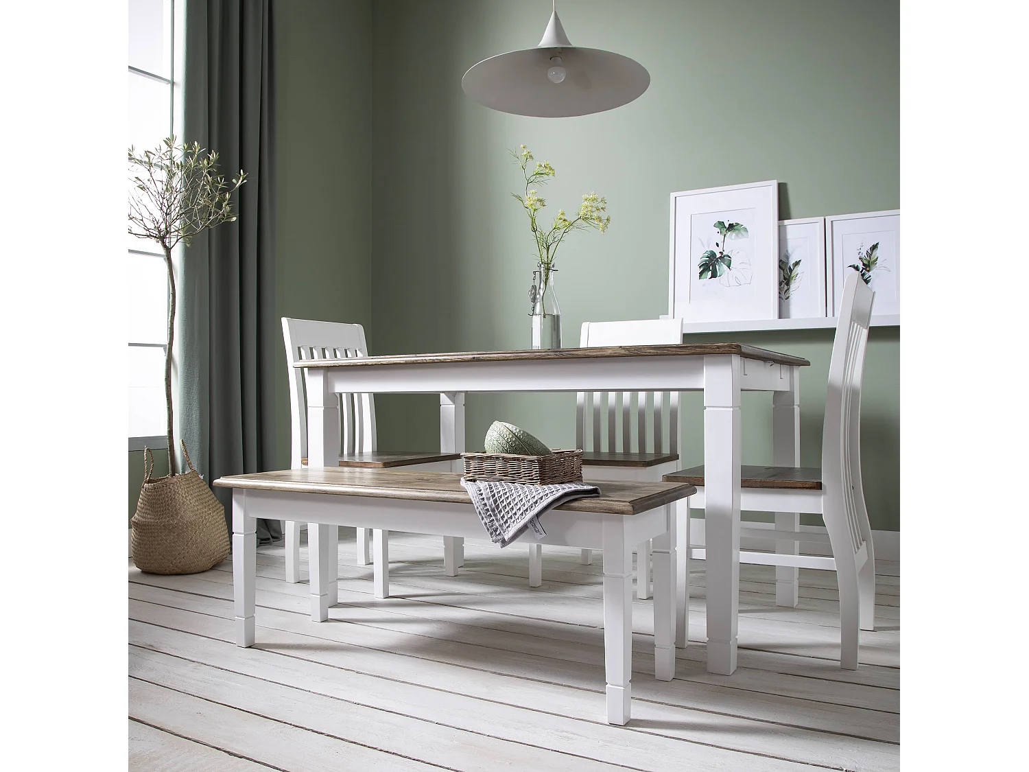 Noa & Nani Canterbury Hallway Bench Entryway Medium in White and Dark Pine