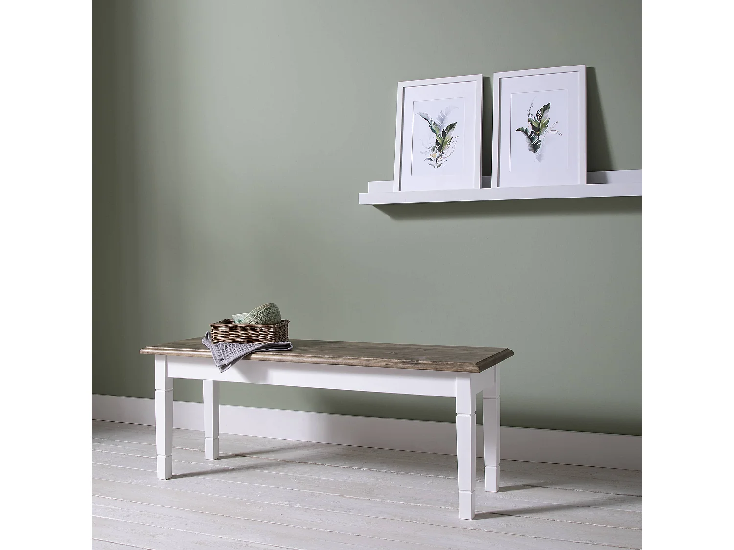 Noa & Nani Canterbury Hallway Bench Entryway Medium in White and Dark Pine