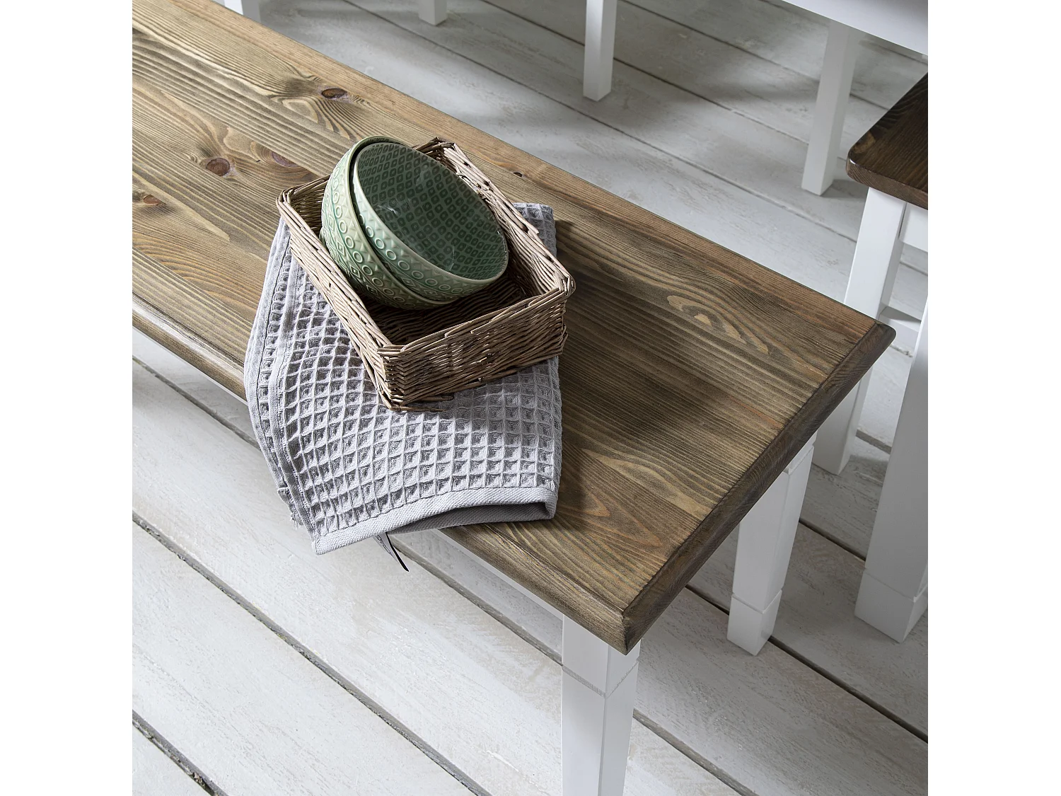 Noa & Nani Canterbury Hallway Bench Entryway Medium in White and Dark Pine