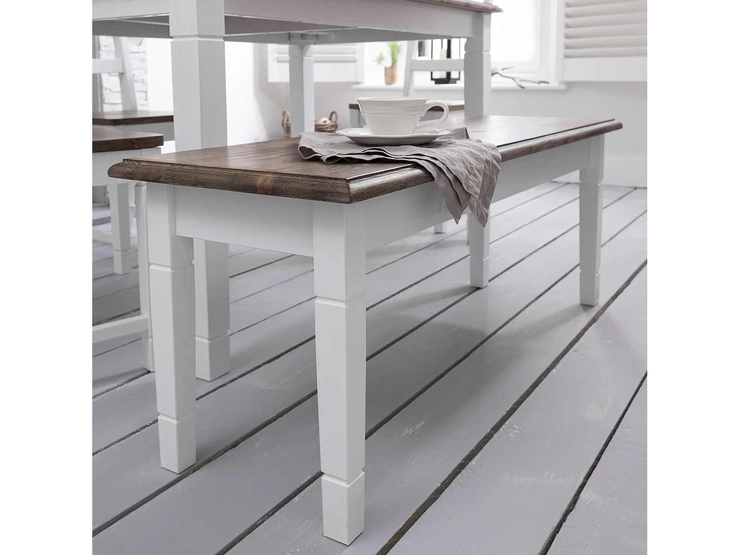 Noa & Nani Canterbury Hallway Bench Entryway Medium in White and Dark Pine