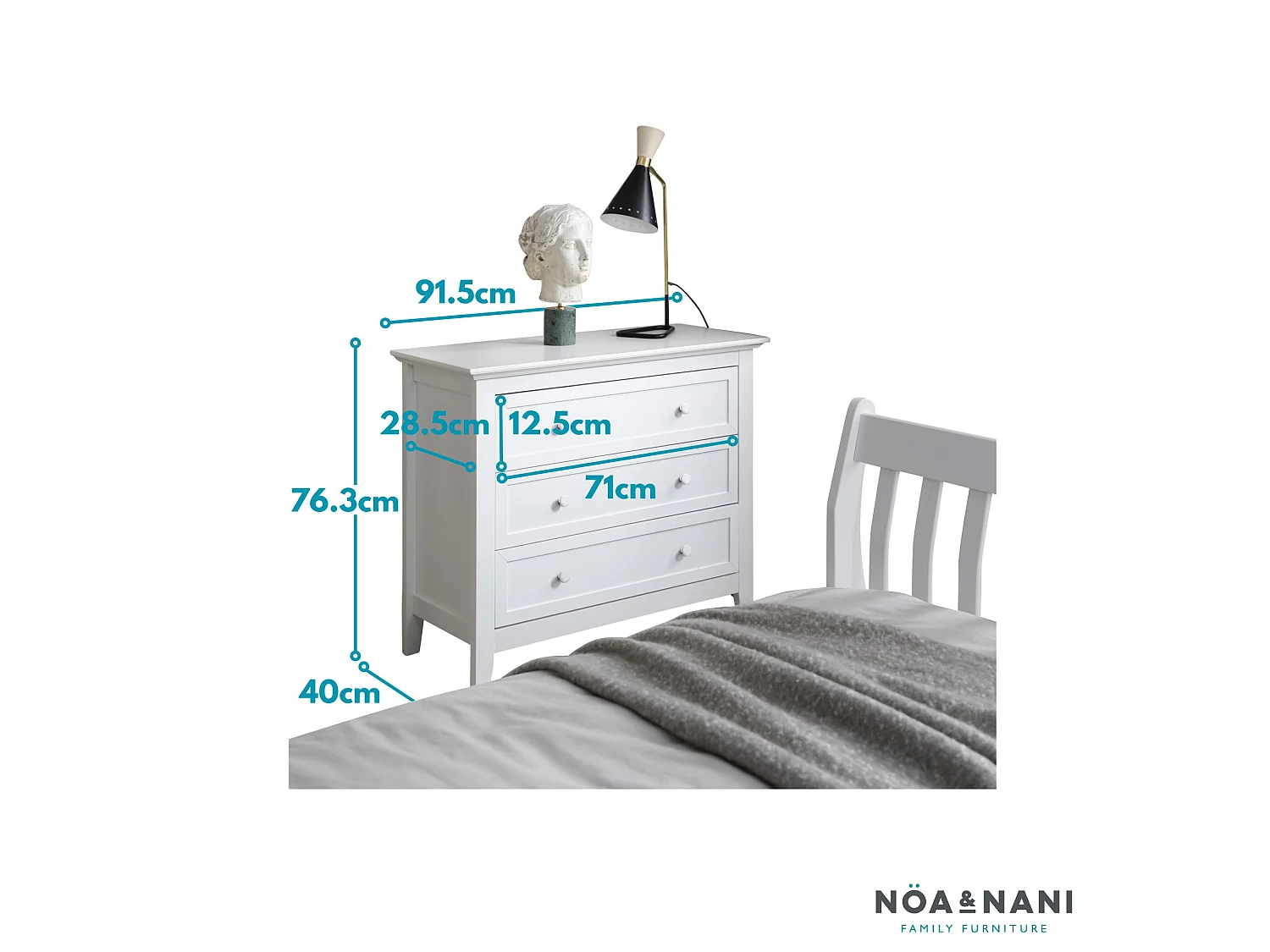 Noa & Nani Torsby Chest of Drawers 3 Drawer Wide in White